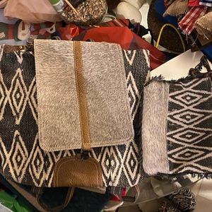 Myra Grizzle Backpack Bag and matching clutch